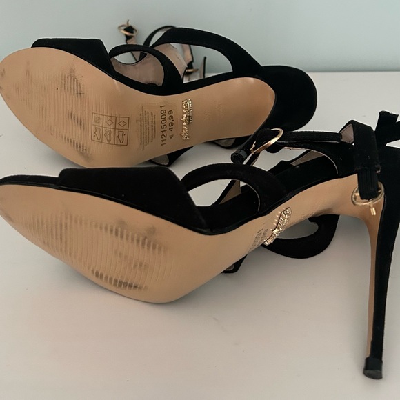 New Women's Black Suede Cutout Ankle-Strap Heels - Picture 4 of 5